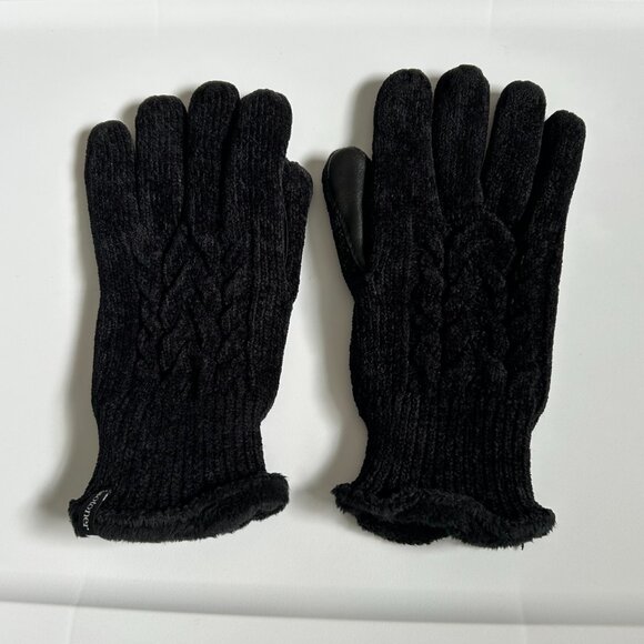 Used GC Isotoner Chenille Knit Gloves Black OS winter stretch glove E21 - Picture 3 of 9